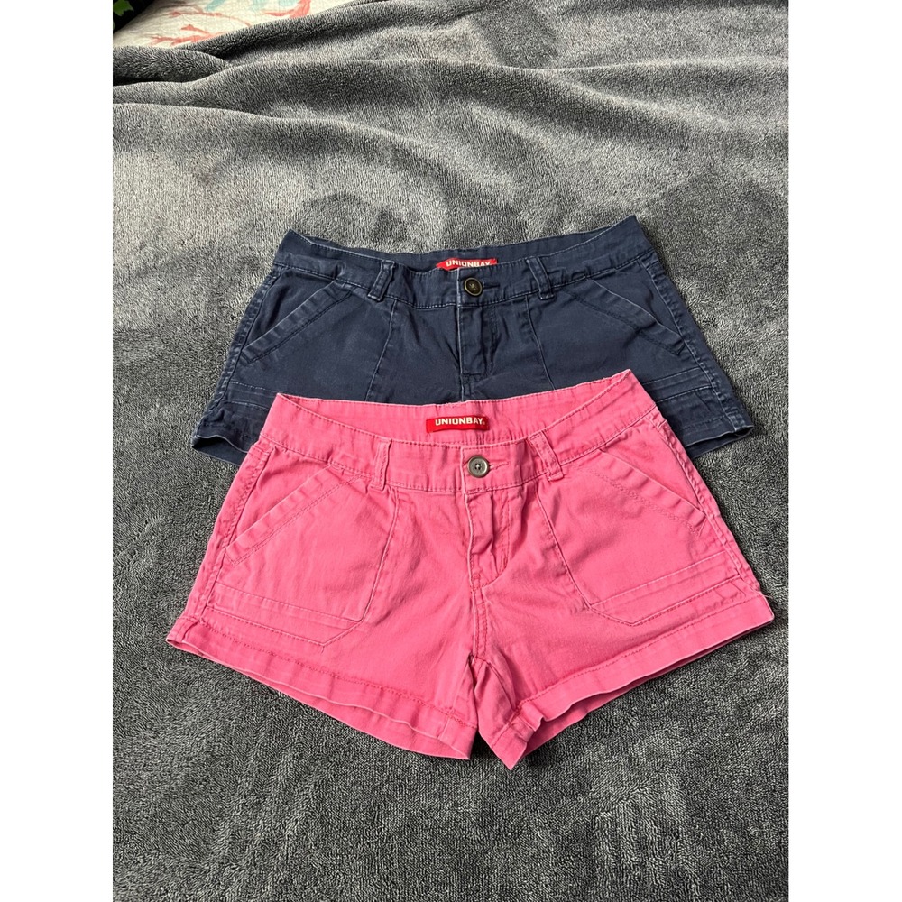 Y2K Unionbay Womens Mini Shorts Bundle of 2 Pink Navy Blue Low Rise Size 5